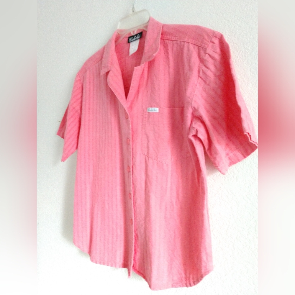 Wonderful Vintage Caliche Pink Camp Shirt Short Sleeve Cottagecore Size Medium - Picture 6 of 6